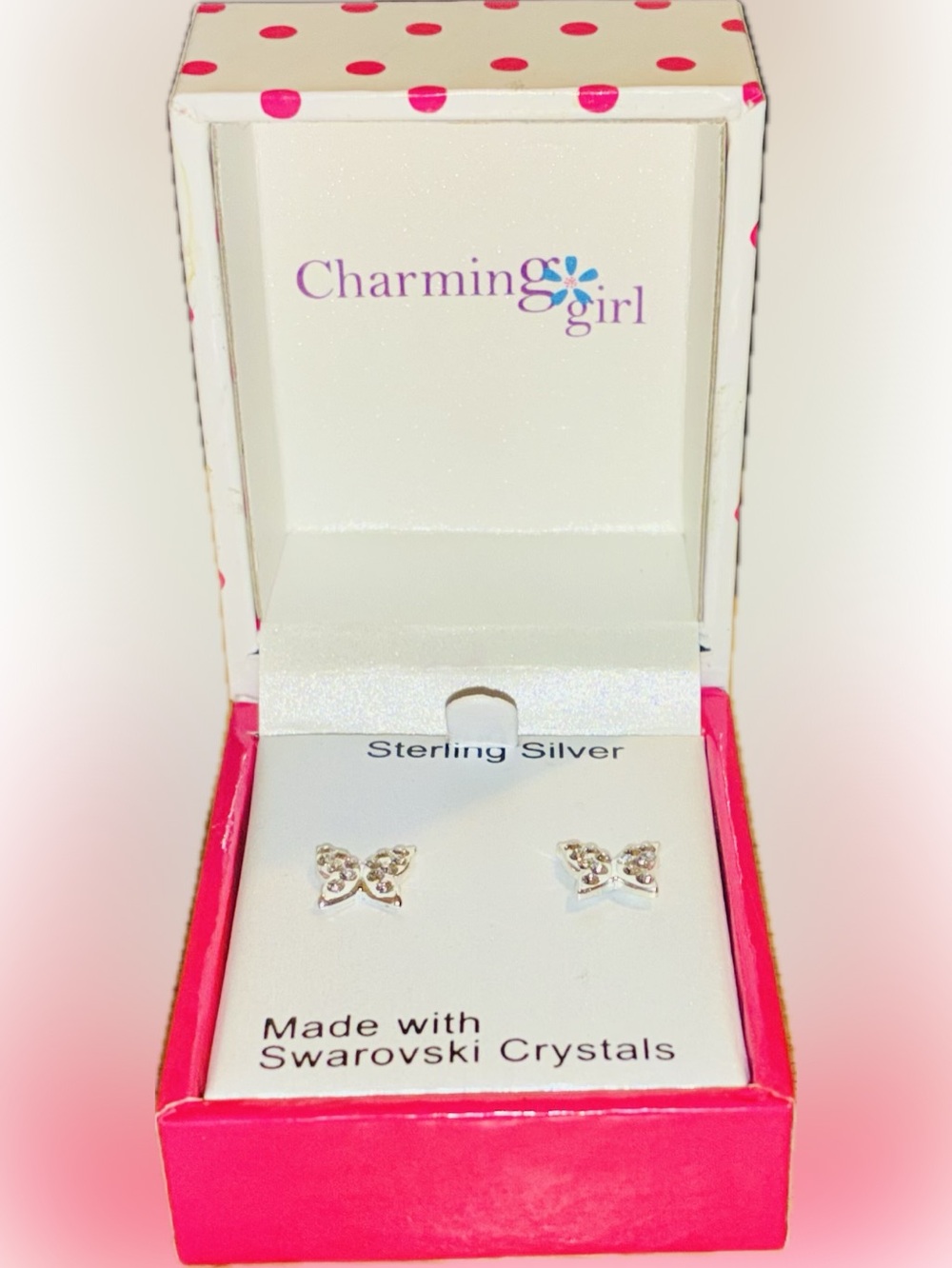 Sterling Silver Butterfly Stud Earrings with Swarovski Crystals